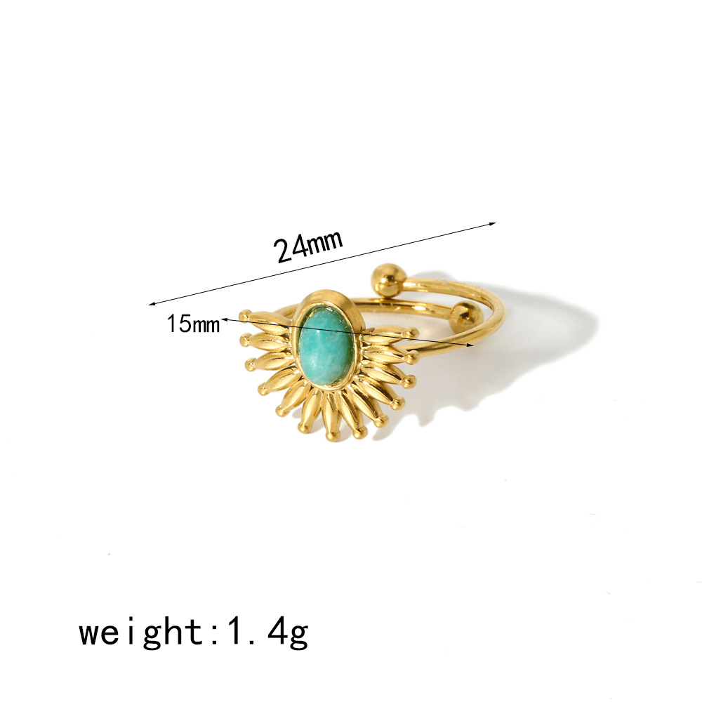 Wind turquoise ring women open ring 18k gold plated stainless steel ring finger ring