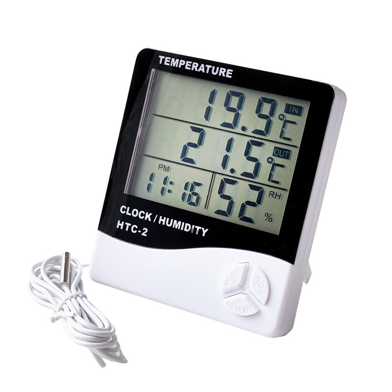 HTC-2 Indoor and Outdoor Thermometer Alarm Clock Home Dual Temperature Display with Probe Electronic Thermometer