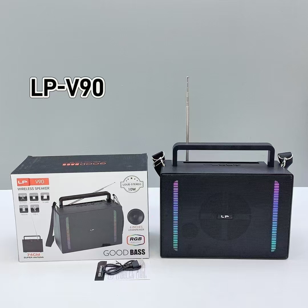 New V90 Wireless Bluetooth Speaker Outdoor Subwoofer with RGB Colorful Light Portable Handle Radio