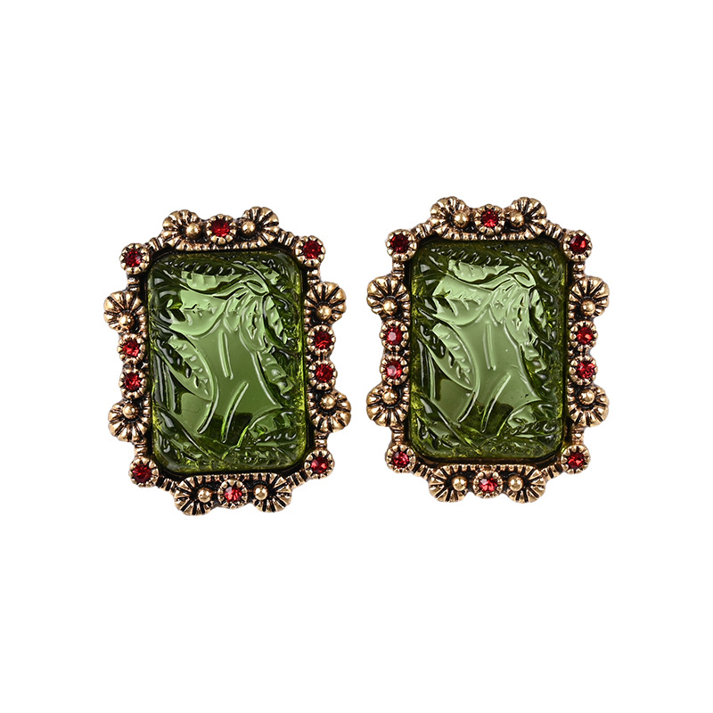 Qingdao vintage accessories emerald glass earring niche earrings women's necklace autumn winter