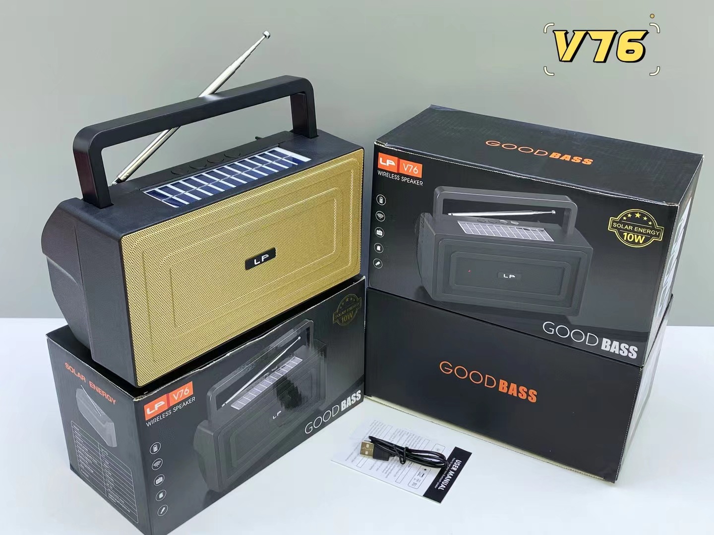 New LP-V76 Solar Bluetooth Speaker Outdoor High Power Subwoofer Portable Handle Radio Speaker