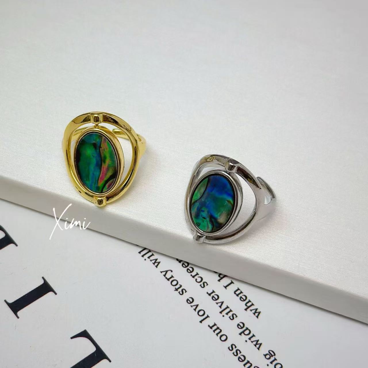 Rotatable Double-Side Mother-of-Pearl Ring for Women Abalone Shell 2025 New