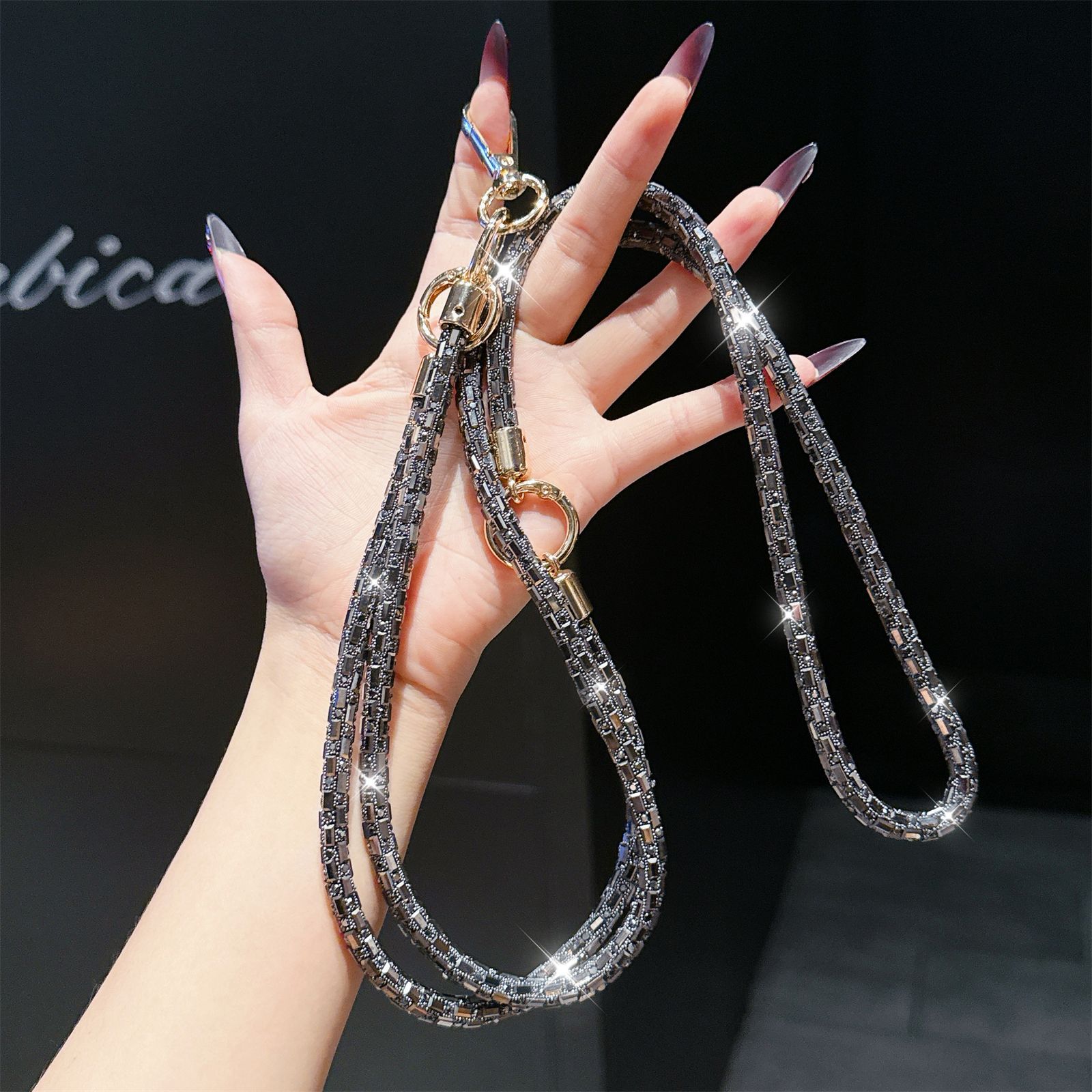 3-in-1 Rhinestone Crossbody Lanyard Sparkle Diamond Bracelet Necklace Multi-function Chain