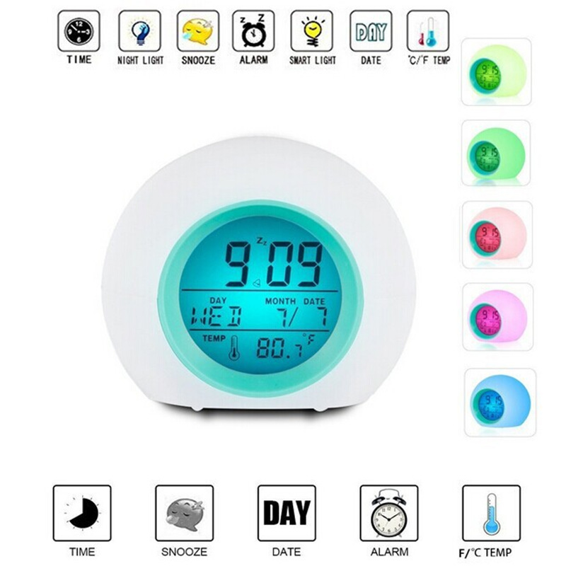 Natural Sound Colorful Alarm Clock Multifunctional Color-Changing Timer Clock Lazy Electronic Silent Alarm Clock