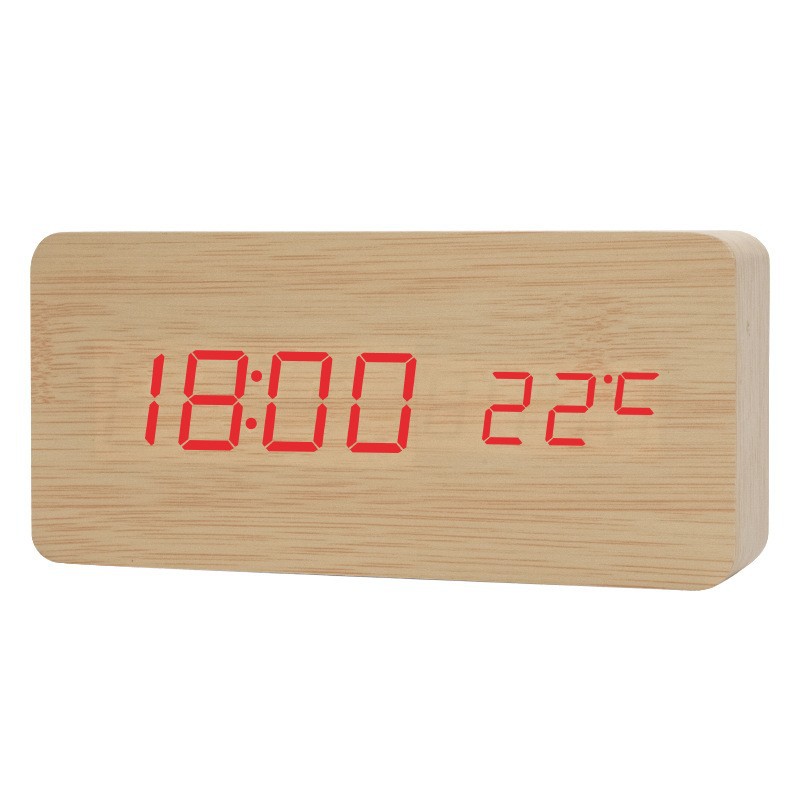 Multifunctional voice-controlled wooden clock, simple home wooden clock, multifunctional student gift electronic clock