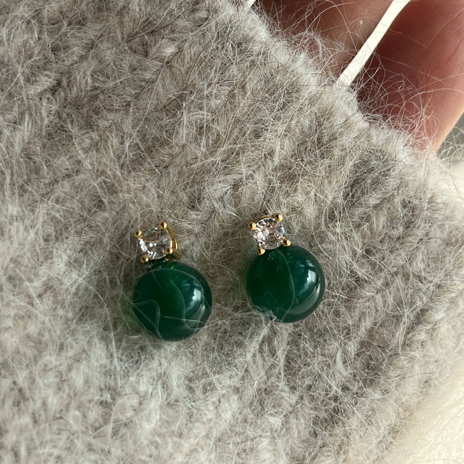 925 silver needle mirror artificial Tiannu Daifei pearl ear studs princess zircon earrings