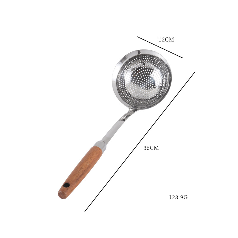 304 stainless steel beech wood handle large slotted spoon long handle hot pot frying skimmer/large size draining filter large slotted spoon kitchenware