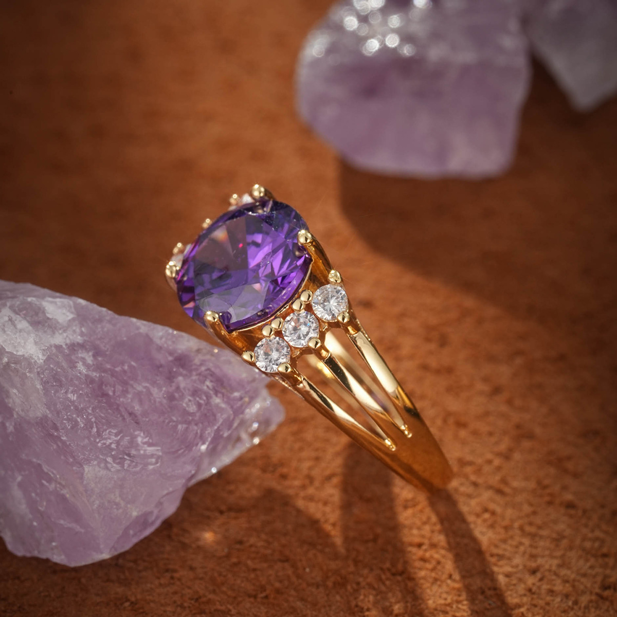 Colored Gemstone Ring Women's Set with AAA Zircon Ring Amethyst Jewelry