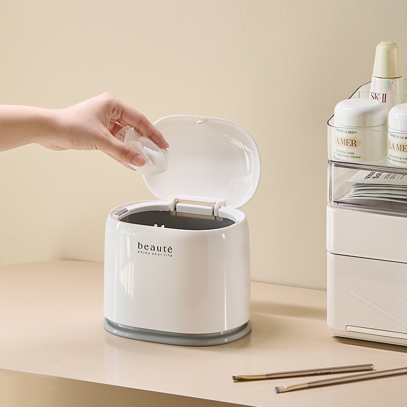 Cream Style Desktop Press Trash Can Tabletop Double Layer Storage Small Wastebasket Press Type