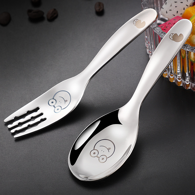 316 stainless steel children's spoon fork rice spoon toddler baby eating soup spoon color carved cartoon small spoon dessert spoon