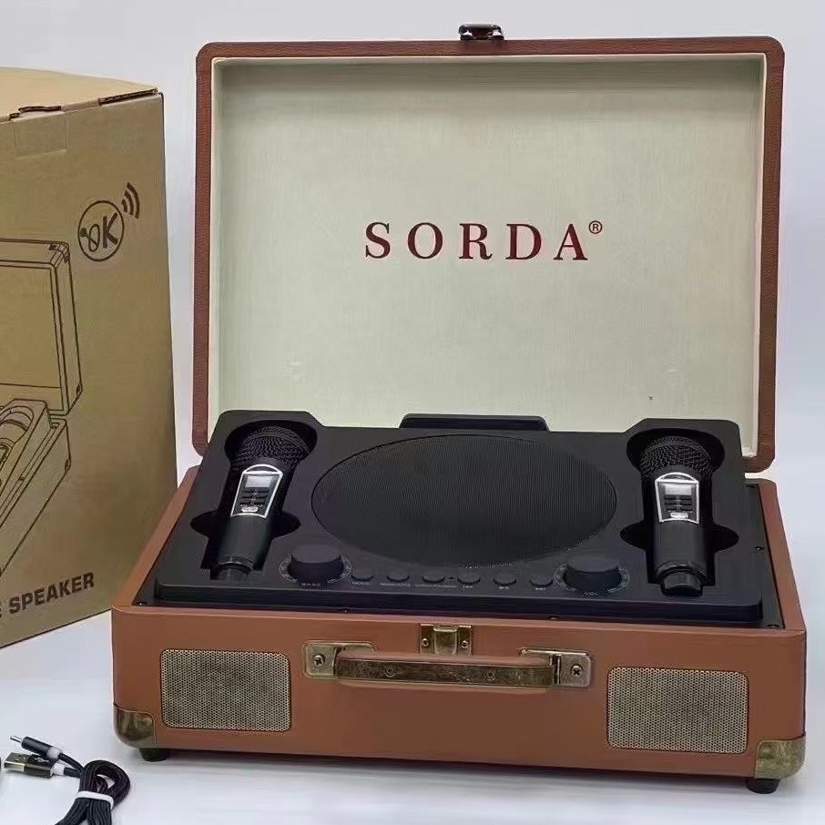 SD2109 Outdoor Portable Wooden Box Bluetooth Speaker Wireless Dual Mic Karaoke All-in-One Home Karaoke Machine