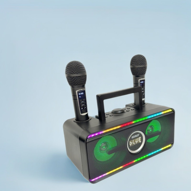 New SD216 Colorful Light Bluetooth Speaker Dual Mic Karaoke All-in-One Portable Outdoor KTV Singing Children's Microphone
