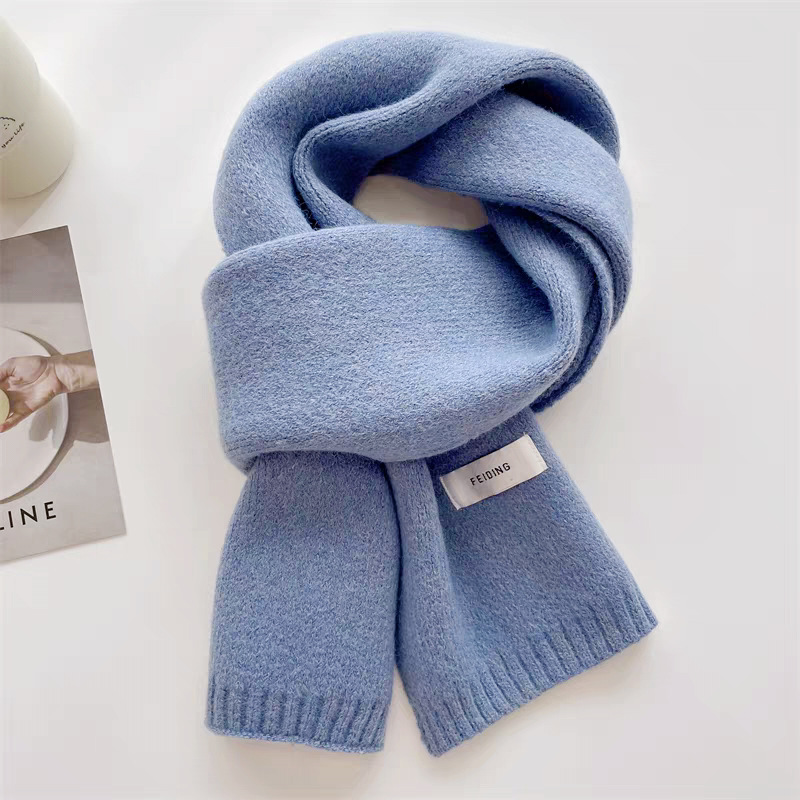 Solid color wool knitted scarf autumn and winter new student couple warm small neck scarf