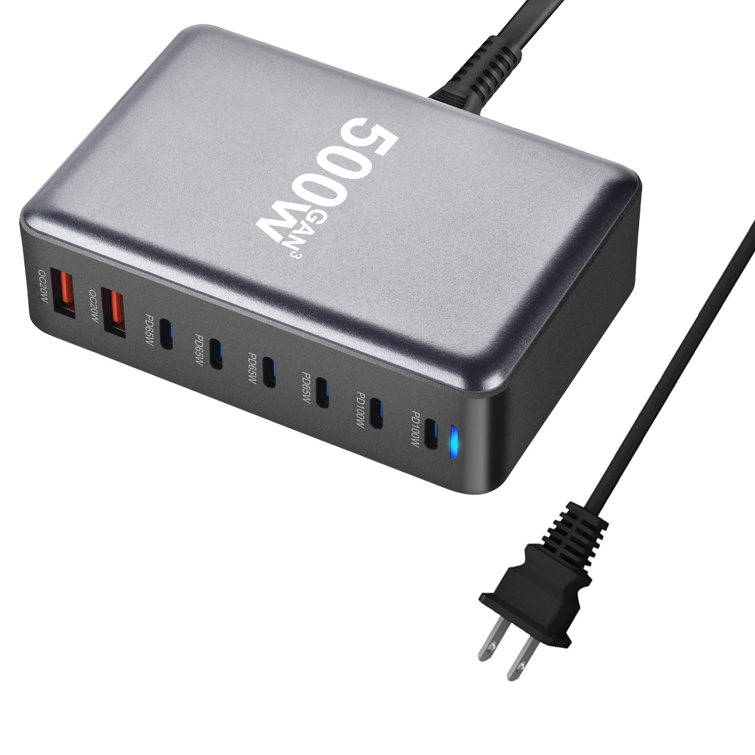 500W GaN PD Charger USB Multi-Port Fast Charging Desktop Charging Station 500W Desktop Charger