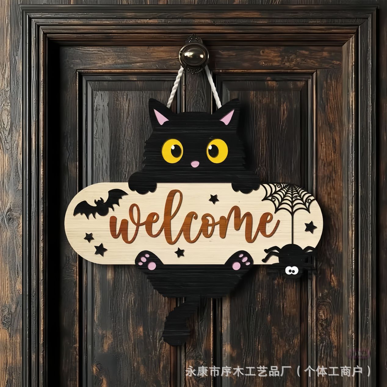 Halloween Wooden Craft Welcome Door Sign Hanging Ornament Holiday Door Sign Wall Sign Decoration