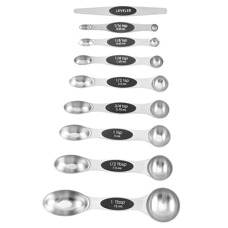 FCM Magnetic Overlapping 430 Stainless Steel Double Head Measuring Spoon Set with Scale Multifunctional Measuring Spoon