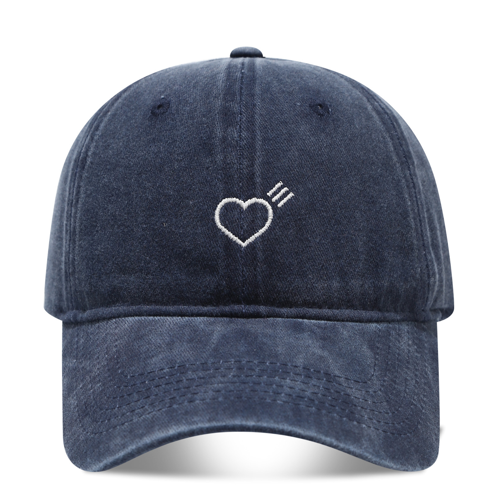 Small Heart Embroidery Soft Top Duckbill Cap for Women, Summer Outdoor Simple Washed Baseball Cap for Men, Autumn