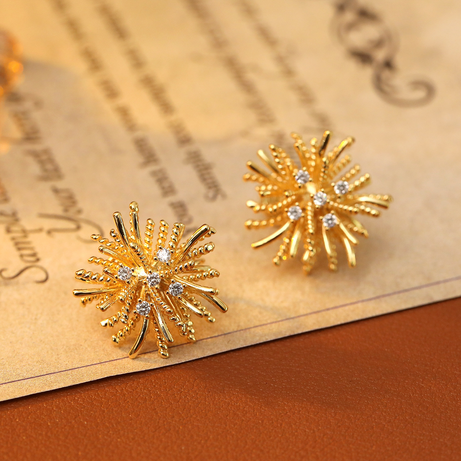 Exaggerated Dandelion Ear Studs Spring Summer Earrings Stunning Small Zircon Earrings