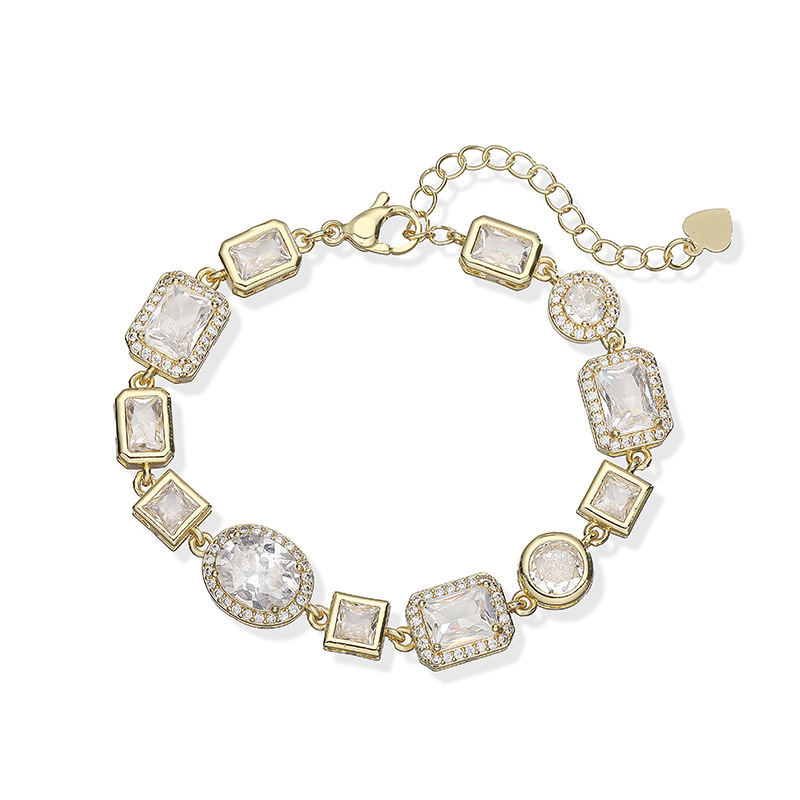 Geometric Inlaid Colorful Diamond Choker Necklace, Bracelet, and Necklace Set in Palace Style