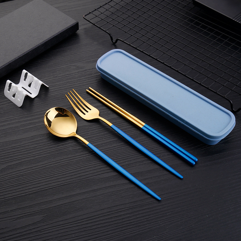 Stainless steel cutlery set Portugal fork spoon chopsticks set three-piece student portable cutlery set