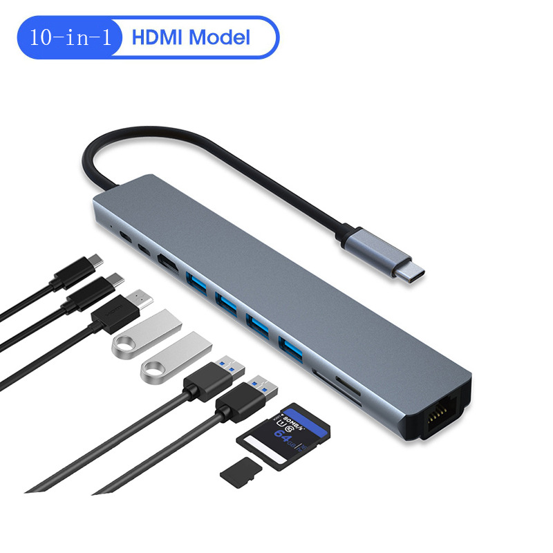 10-in-1 Docking Station Type-C to HDMI 4K 100M Ethernet Port Notebook Docking Station USB Hub