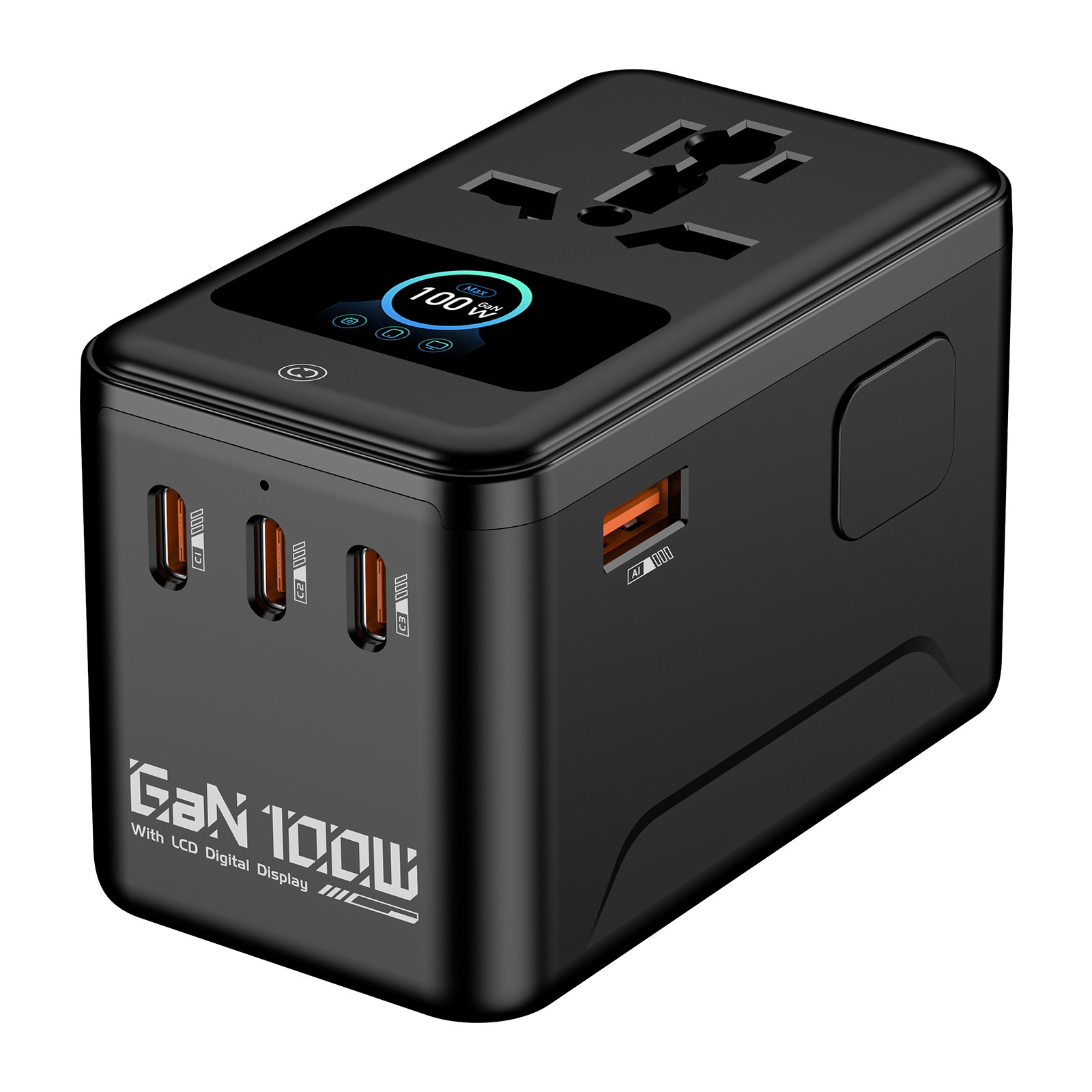 PD100W Digital Display Animation Global Travel GaN Fast Charging Converter Socket Display Adapter Plug