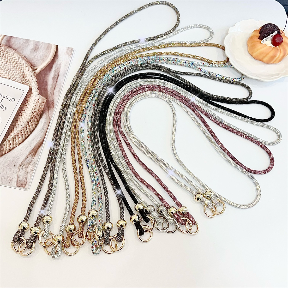 Beaded Rhinestone Crossbody Chain Luxury Diamond Long Phone Lanyard Bag Single Shoulder Chain