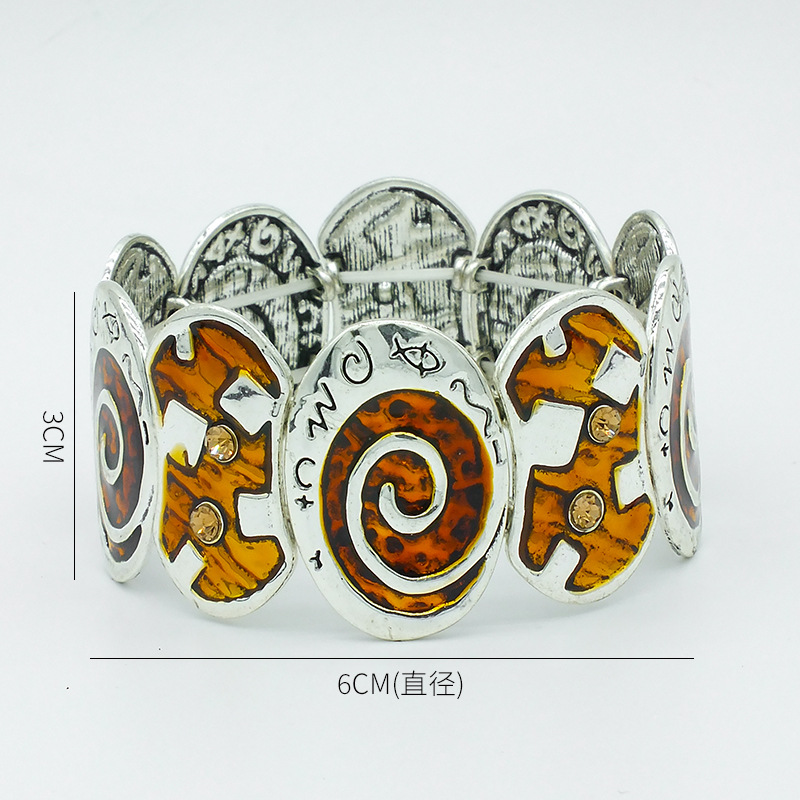 S39 Antique Silver Alloy Jewelry Women's Elastic Oil Drop Bracelet Antique Silver Enamel Color Bracelet