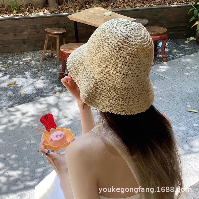 New Straw Woven Fisherman Hat Summer Outdoor Seaside Breathable Sun Protection Hat for Women Face Slimming