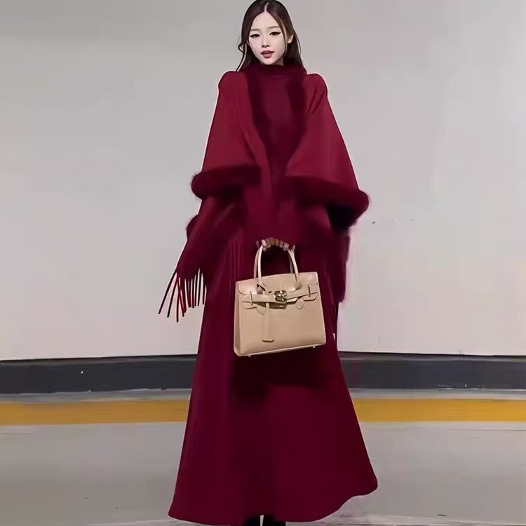 Shawl Cape Outer Wear Women Autumn Winter Thickened Fluffy Fur Scarf Cape Dual Use