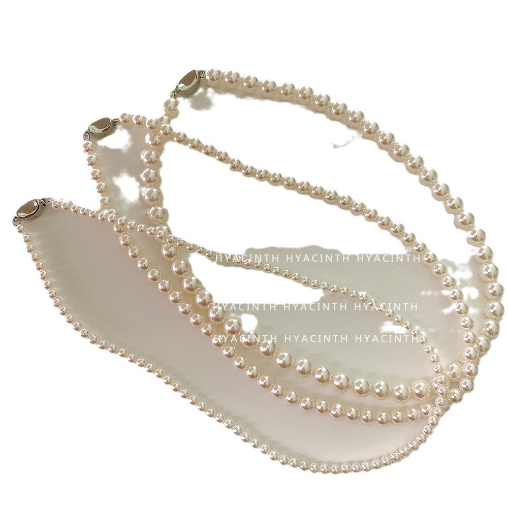 Fever Simple Pearl Necklace Spring Summer CZ Yuanbao Buckle Collarbone Chain Sweater Chain Women
