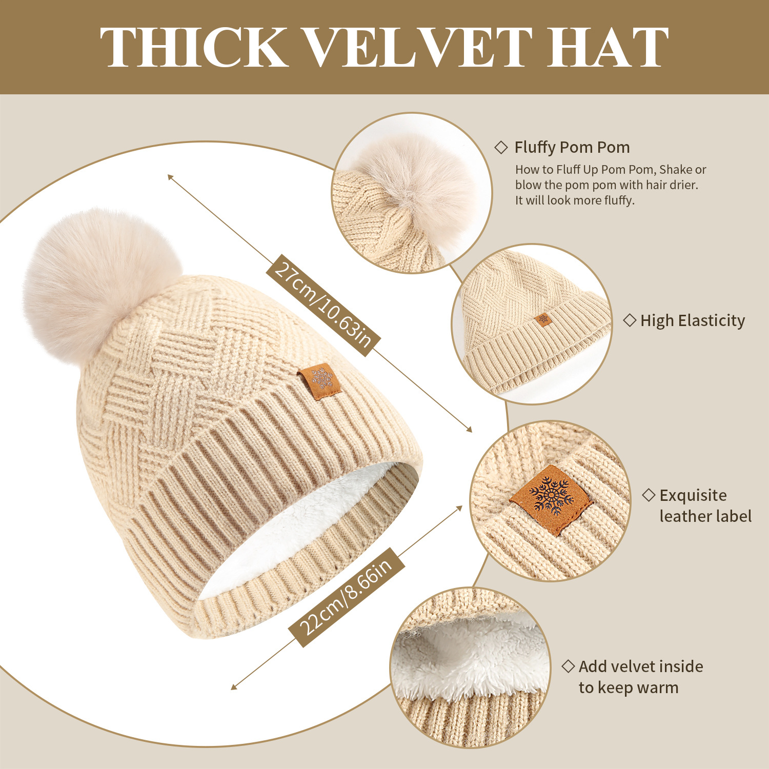 Knitted hat, scarf, and gloves three-piece set for women, outdoor warm double-layer wool knitted hat for cold protection