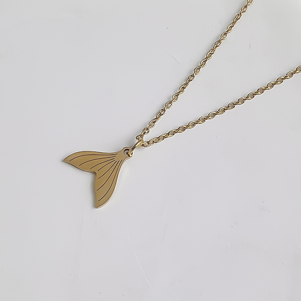 Stainless Steel Ocean Series 18K Gold-Plated Fishtail Dolphin Pendant Necklace—Simple Women's Collarbone Necklace