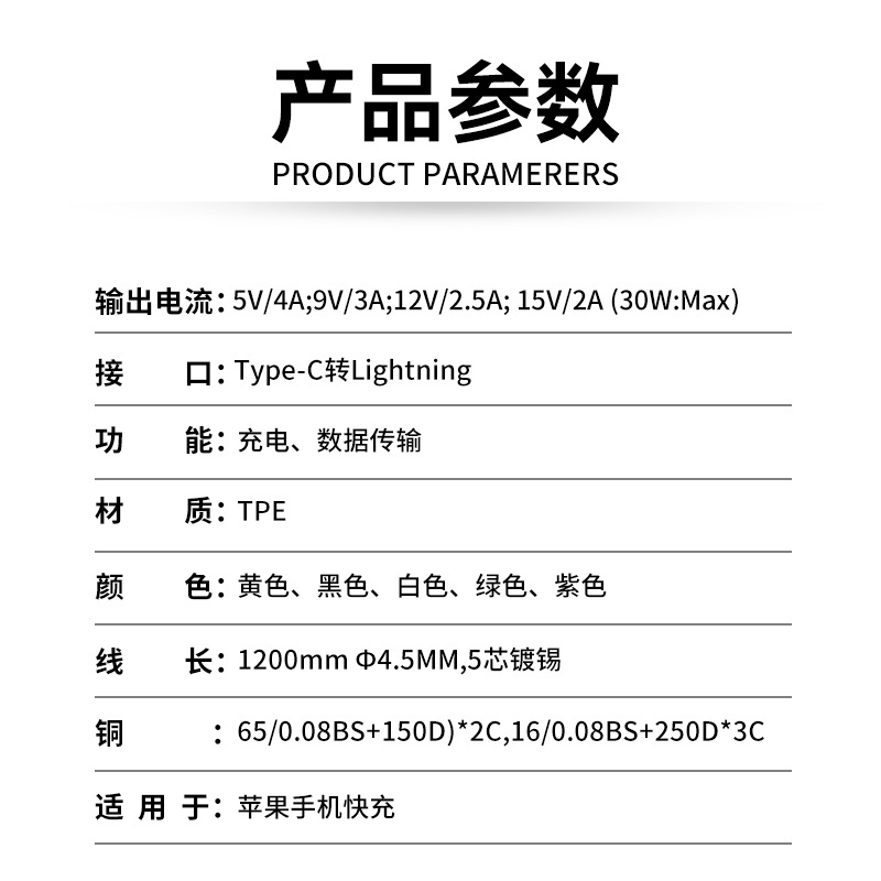 PD30W Charging Cable for Apple iPhone14 Phone Charging Cable 30W Fast Charging Data Cable