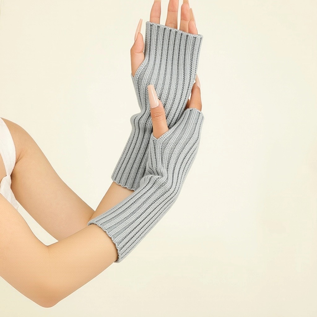 Gloves Women's Winter Long Autumn Winter Knit Fingerless Half Finger Gloves Knit Warm Sleeves