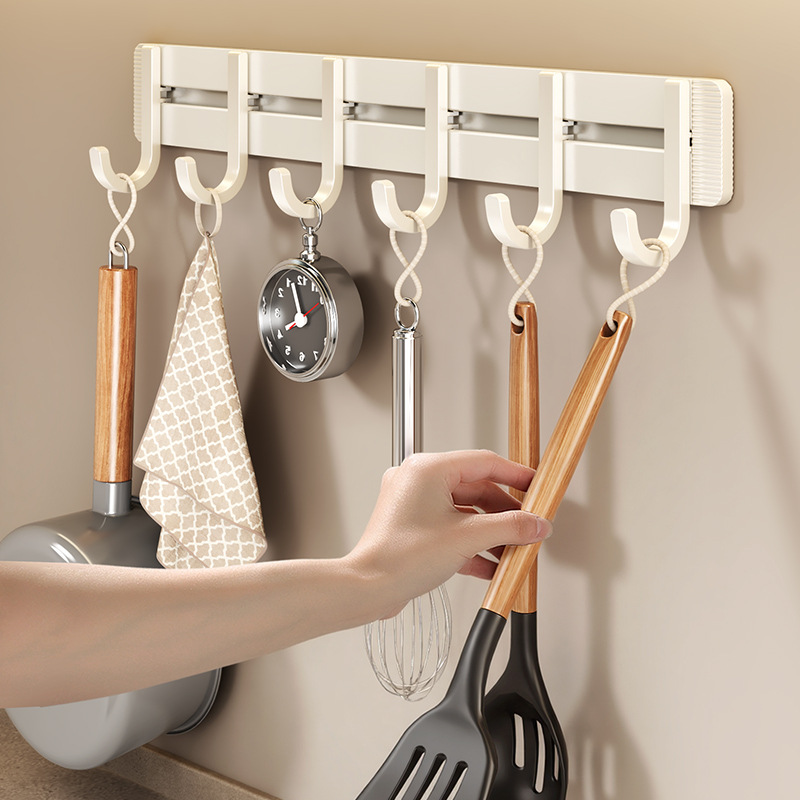 Kitchen Storage Hooks, No-Drill Clothes Hooks, Walnut-Finish Adhesive Hooks, Bathroom Organization Hooks, Coat Hooks, Behind-the-Door Hooks