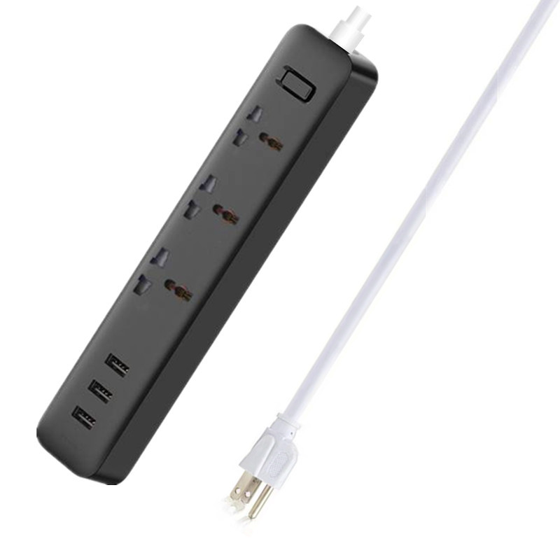 All black new multi-port USB fast charging extension cord universal international socket mobile phone charging extension power strip