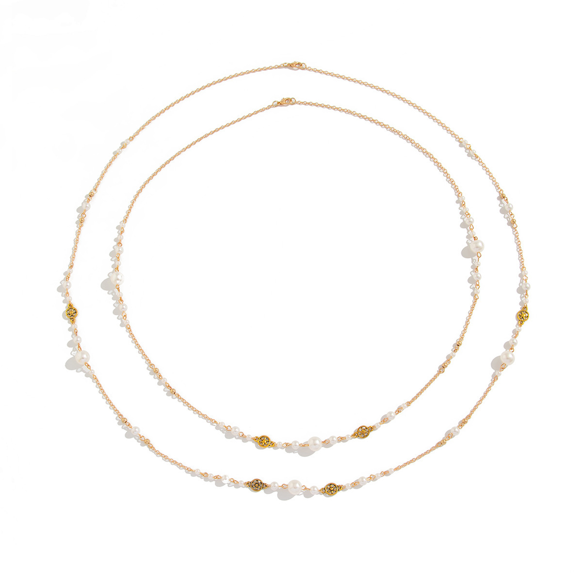 Faux pearl layered long necklace for women ethnic style star tassel sweater chain
