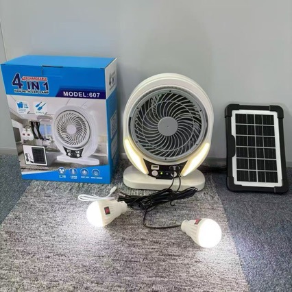 6-inch with Bulb AC DC Charging Long Battery Life Table Fan Strong Wind Silent Camping Outdoor Solar Fan