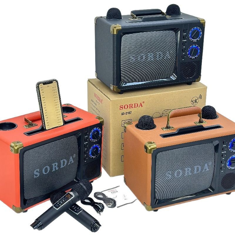 New SD2107 Portable High Power Outdoor Karaoke Machine Wireless Dual Mic Bluetooth Speaker Home Children Singing KTV