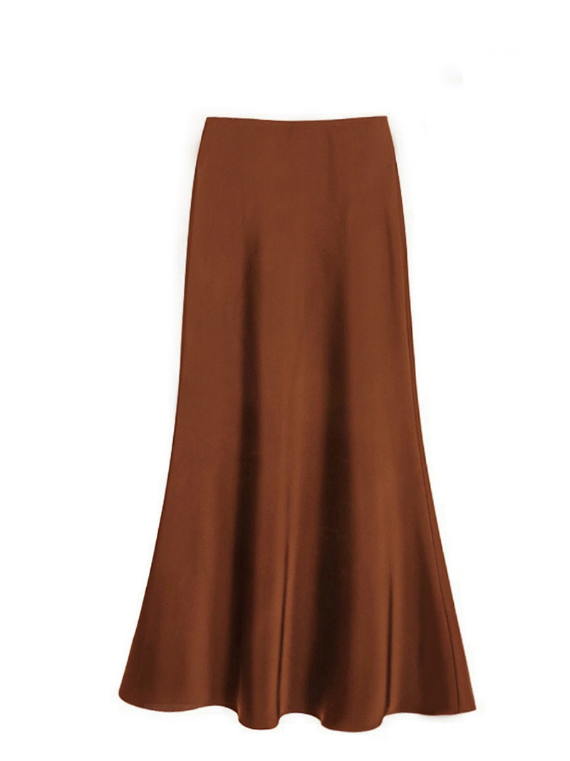 Summer commute elastic waist satin skirt women spring and summer high waist hip-hugging skirt mid-length skirt A-line skirt
