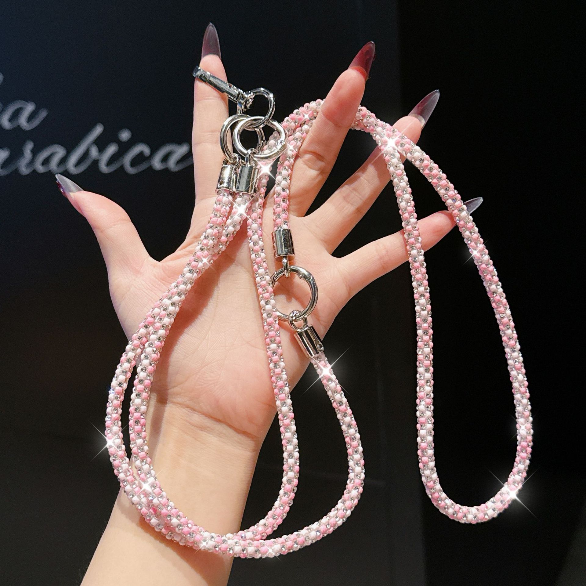 Mixed Colorful Diamond Multi-function Phone Lanyard Long Bag Crossbody Chain Badge Necklace Anti-loss Wrist Chain