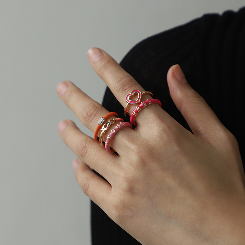 Kenjie Valentine's Day ring set for women original design English enamel heart-shaped ring