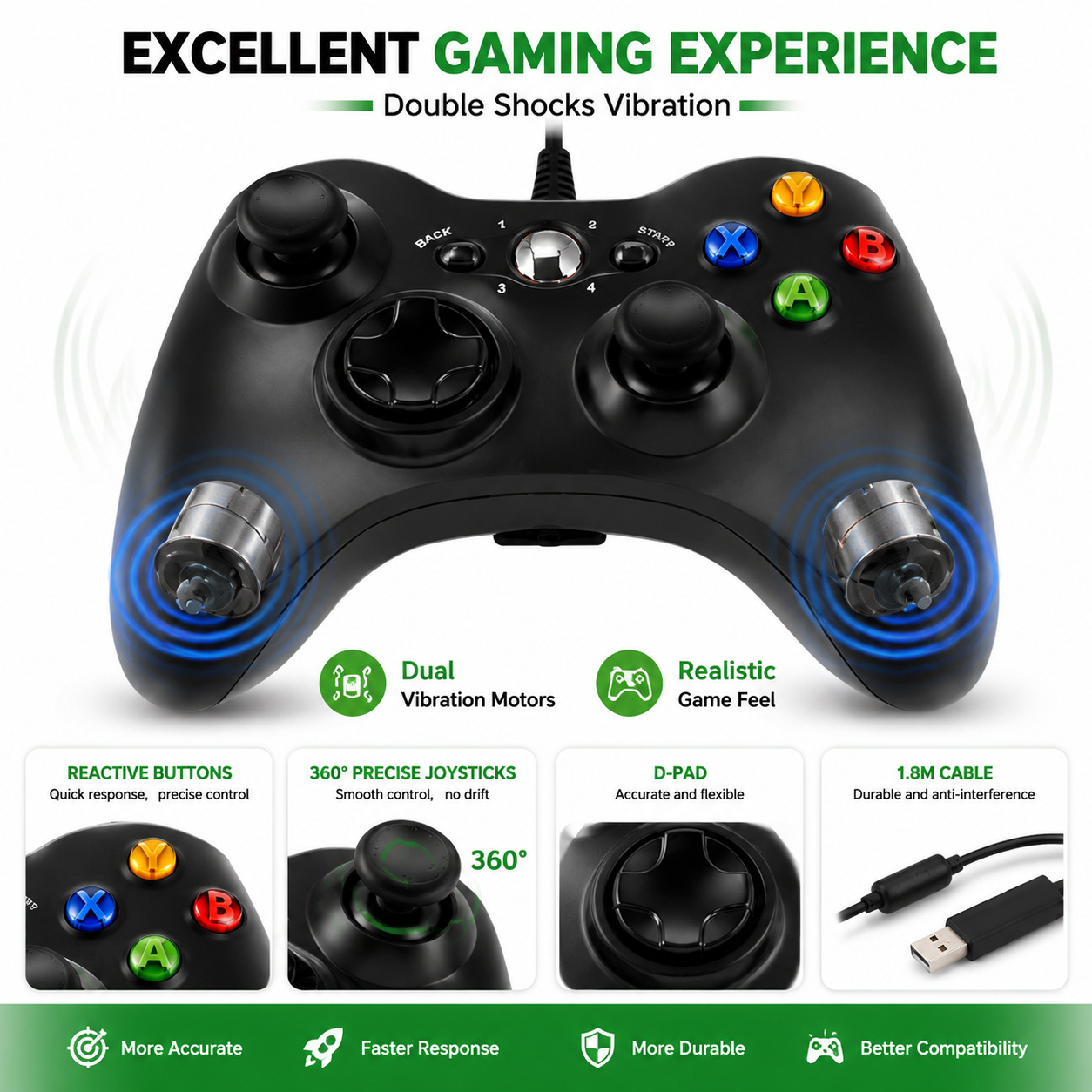 PC360 Multi-in-One 360 Wired Controller Android Wired Game Controller Compatible with PC PS3 TVBOX Android