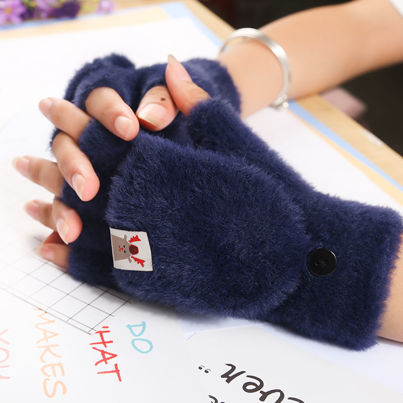Imitation Mink Fur Gloves Women Autumn Winter New Warm Anti-Cold Fleece-Lined Thickened Outdoor Flip-Top Magic Gloves
