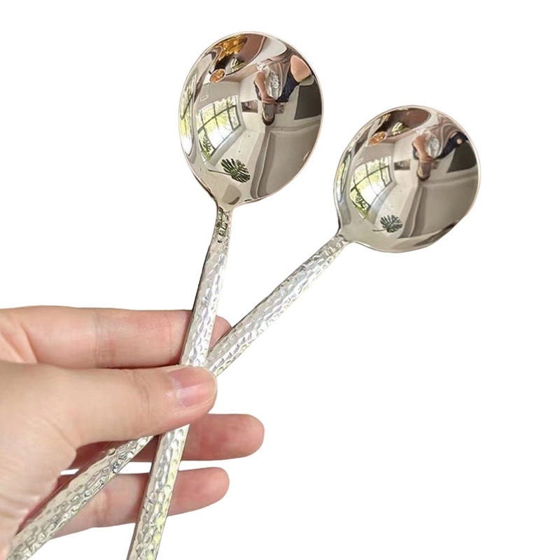 Stainless Steel Spoon Western Restaurant Long Handle Dessert Spoon Coffee Spoon Household Round Head Rice Spoon Large Soup Spoon Tableware