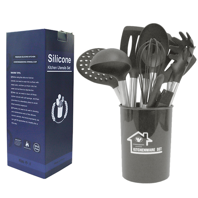 Silicone Spatula and Soup Spoon 15-Piece Set Stainless Steel Silicone Spatula Household Non-Stick Silicone Kitchenware Set