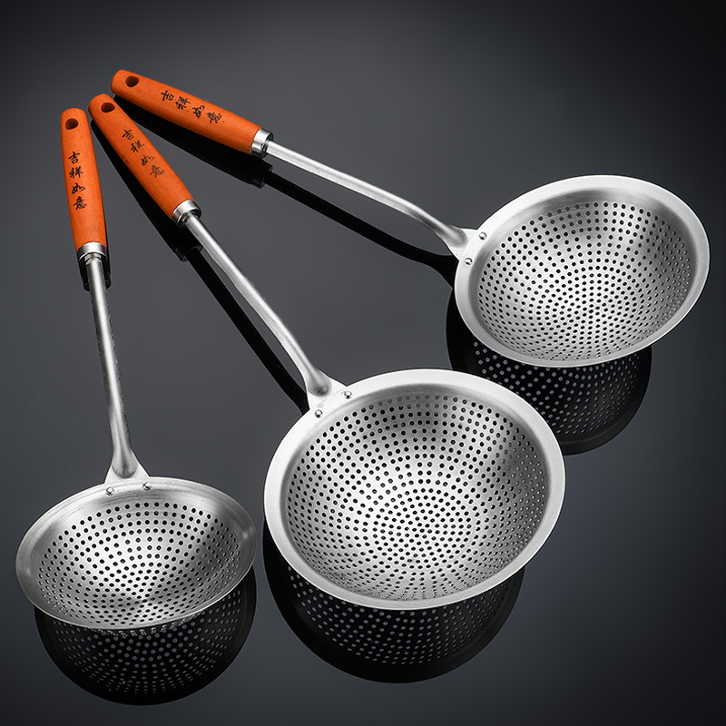 Food grade stainless steel large slotted auspicious spoon kitchen household mesh spoon noodle frying dumpling ladle