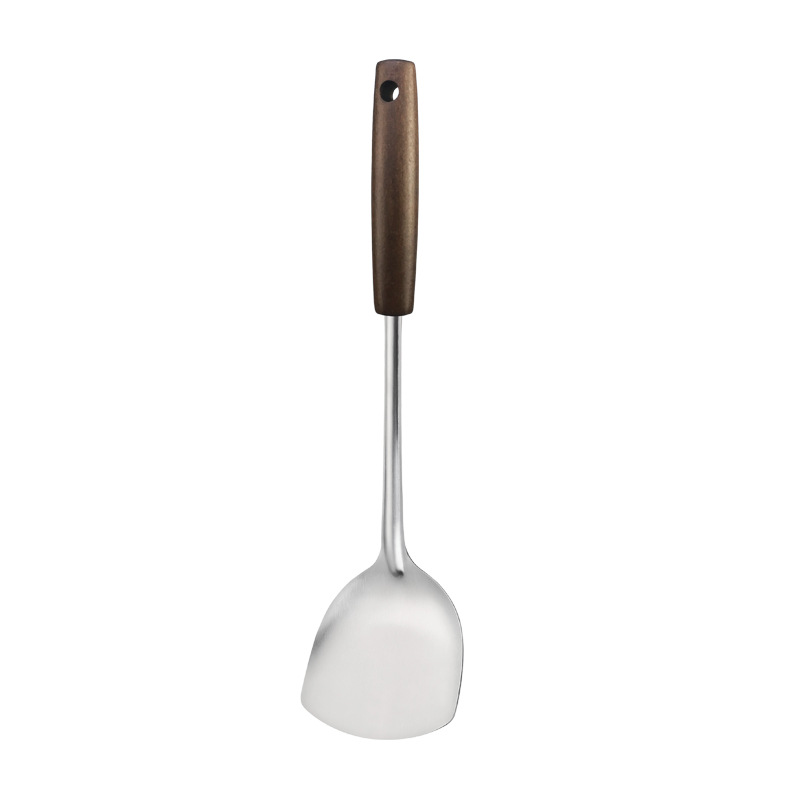 304 stainless steel spatula with wooden handle, kitchen utensil, high temperature resistant spatula, soup spoon, large soup ladle, slotted spoon