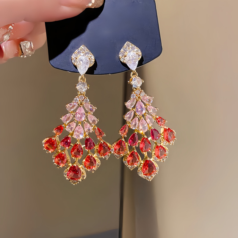 Waterdrop full rhinestone earrings women six-color long tassel ear drop new exquisite ear studs ear accessories